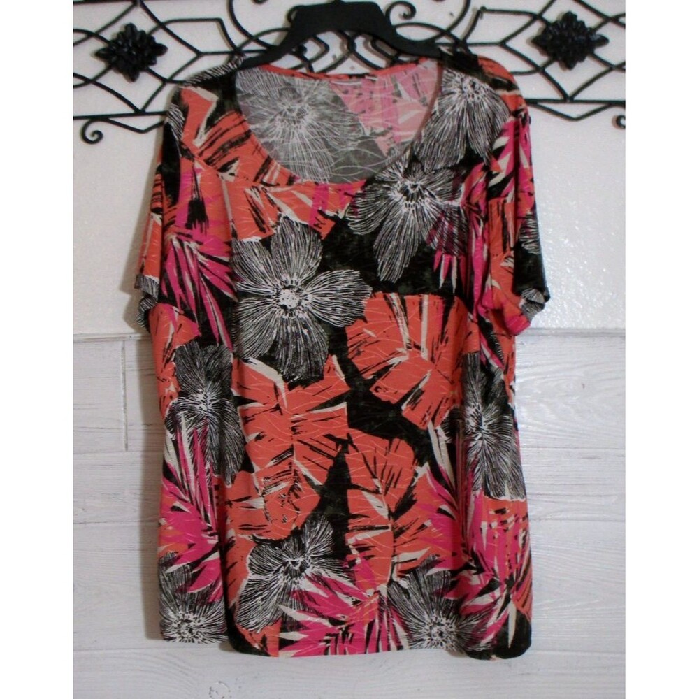 Croft & Barrow Women's Knit Top Size 1X Short Sleeve Multicolor Floral